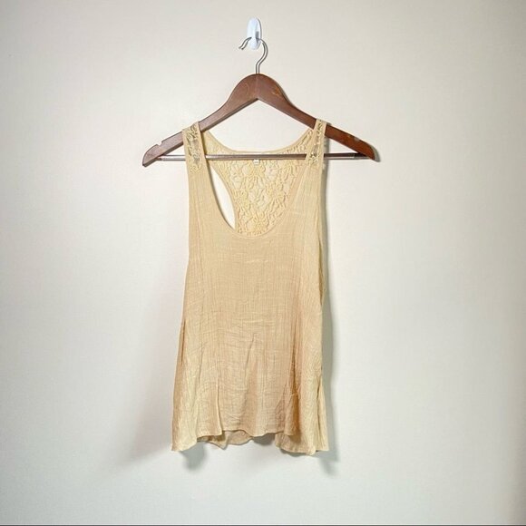 C'est Toi Racerback Sleeveless Blouse Rayon w/ Lace Back Cream Small - Picture 1 of 8